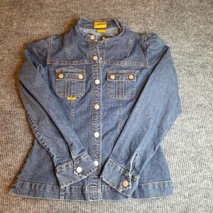 Carbon Denim Project Womens Ribbed Denim Jacket Blue Mandarin Collar Size M